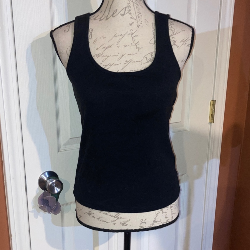 J. Crew Perfect Fit Cotton Knit Tank Top Built in Bra Black sz Medium